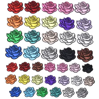 3D Изцяло Бродирани Рози Ивици Гали на пъстри Цветни Икони САМ Термонаклейки за Дрехи Дупка за Кръпка Декоративни Апликации