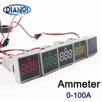 AC60-500V 22 ММ Led Дигитален Дисплей 0-100A Измерител на ток, индикатор за контролна лампа Червен Жълт Зелен бял Син цифров амперметър