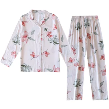 1 компл./лот, пролетно-летен топ с дълги ръкави и дълги панталони с принтом, дамски пижами, костюми, ежедневни пижами