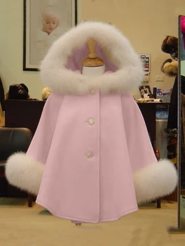 12 М-4 м, ново пролет-есен плюшевое палто с качулка и копчета за момиченца с дълъг ръкав и копчета, розово, бяло, сладко елегантна однотонное дълга козина принцеса