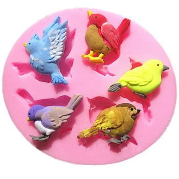 1БР Сладко Малко Шоколад Сапун Мухъл Печене на Торта Декор Инструмент направи си САМ 3D 5 Птици Силиконови Форми