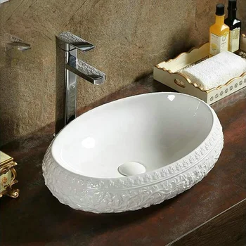 2022 new Lavabo redondo de cerámica para encimera, lavabo artístico de природен barroco, blanco puro, grabado