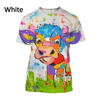 2022 най-Новата Живопис с маслени Бои Крава 3D Печат Тениска Самоличността на Животното Крава лицето на Унисекс Хип-хоп Harajuku Тениска с къс ръкав