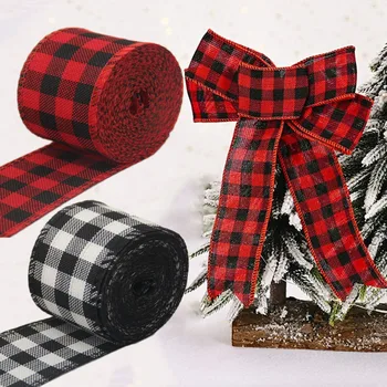 6 М Клетчатая Лента На Коледно Парти За Опаковане На Подаръци Цветни Панделки Лента Бял Черен Бивол Каре Лента Коледни Коледни Декорации
