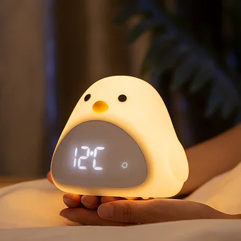 C2 Time Bird Нощно alarm clock Карикатура Сладък Силикон Сензорен USB малка странична Лампа Led лека нощ За Деца Детски Подарък