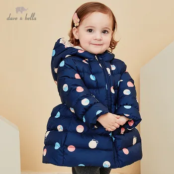 DBZ16127 дейв bella/ зимно модно пуховое палто с качулка на точки за малки момичета, детски яке с 90% бял утином топола с подплата