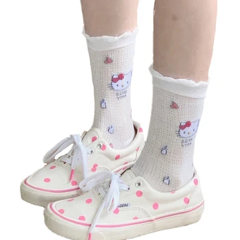 Kawaii Hellokts Чорапи Карикатура Аниме Летни Фини Дълги Чорапи-Тръба Студентски Дишащи Нескользящие Удобни Чорапи За Подаръци За Момичета