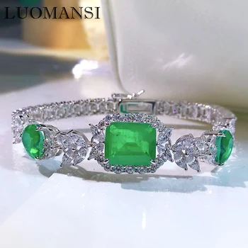 Luomansi 10*12 ММ Emerald Сребърна Гривна 17 см Женски S925 Бижута Сватба, Годишнина, Подарък за рождения Ден