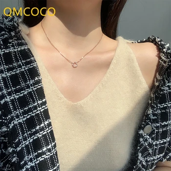 QMCOCO Сребърен Цвят Модно Индивидуално нарушения на сърдечния Кръгло Колие Геометрична Верига На Ключицата Колие За Жени Подаръци За Рожден Ден