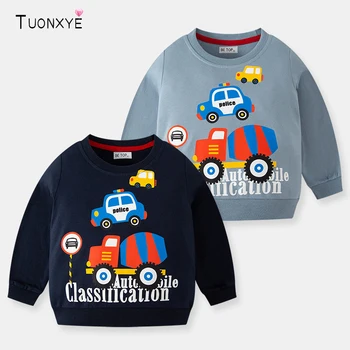TUONXYE/ Блузи с дълги ръкави за момчета, Вязаный пуловер с Модел на Автомобила, мек Дишащ Памук детски Пуловер, Дрехи