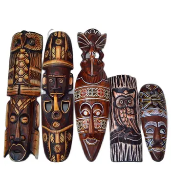 Африканска каменна маска от масивна дървесина ретро носталгия украса бара дърворезба животни стенни стенни декорации