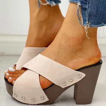 Дамски сандали 2022 г. Летни сандали на висок ток, Обувки на платформа Дамски обувки на ток Chaussure Femme Улични Чехли на токчета Летни Обувки