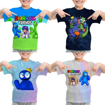 Детска тениска с дъга приятели, Дрехи за Момичета и Момчета, Лятна Тениска с Къси Ръкави и 3D Дизайн на тениски с аниме, Тениски Camiseta