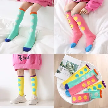 Есенно-зимни нови детски чорапи в цвят от 3 до 12 години, детски чорапи на точки, подходящи по цвят