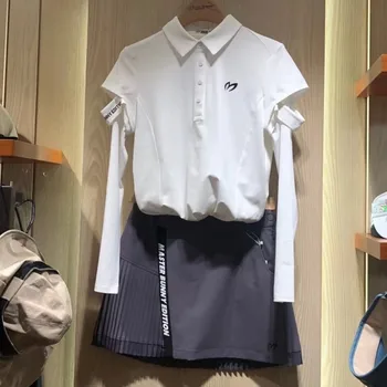 Женска тениска за голф с Дълъг ръкав, с Модерна Спортна Тънка Риза с къси ръкави, с Два Ръкава, Дизайнерски Топ с Яка