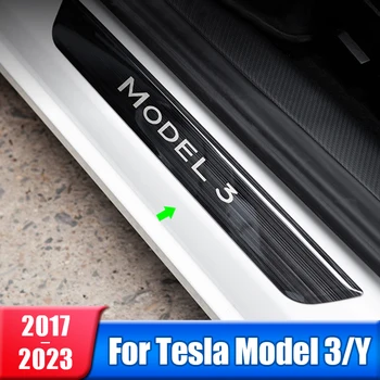 За Tesla, Модел 3 Y 2017- 2020 2021 2022 2023 Автомобилна Тампон На Прага На Аксесоари За Украса На Входовете На Педалите Защитна Лента От Въглеродни Влакна