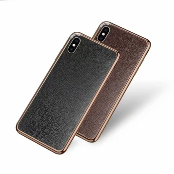 Калъф за телефон със стикер на задния панел под формата личи от естествена кожа за iPhone 7 8 Plus Xs Max XR 11 Pro Max калъф за мобилен телефон с алуминиева рамка, Фран-ГГ