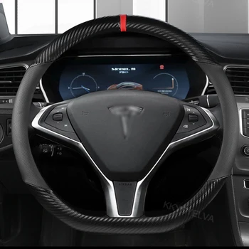 Кожа От Въглеродни Влакна D-Образен Капак На Кормилното Колело За Tesla, Модел X 2013-2021 Модел S Модел Y 2013-2021 Автоаксесоари