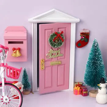 Мебели За Куклена Къща Мини Чудесата На Вратата Ръчно Изработени Сладка Розова Мышиная Дупка Миниатюрна Дървена Врата С Пощенска Кутия Весела Коледа