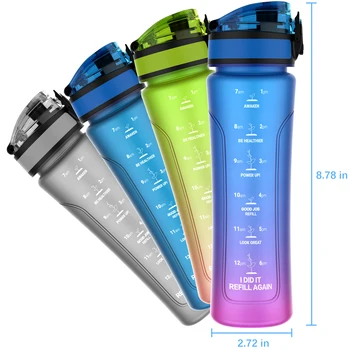 Мотивационни бутилки за вода с марка на времето, 15 грама, херметически затворени, за деца /на Жените/Мъжете, от тританового пластмаса, не съдържат бисфенол А, управляема с една ръка