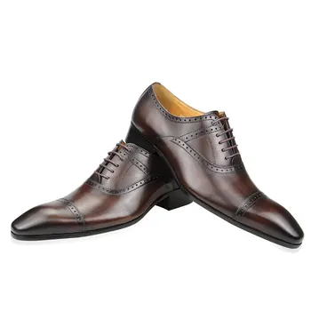 Обувки за Мъже Оксфорд Стягам Високо Качество на Ръчно Рисувани Броги Черни Обувки Офис Бизнес локация Облекло За Възрастни Направено Материковым Китай