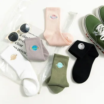 Планета Бродерия Дълги Чорапи За Жени Сладък Корейски, Японски Дамски Чорапи в Стил Харадзюку Кавайные Подаръци За Момичета Чорапи