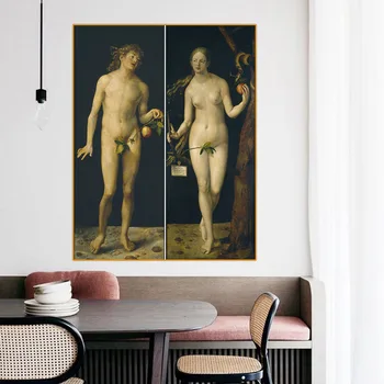 Платно по платно на Албрехт Дюрер《Адам и Ева》 Художествена живопис с маслени бои произведение Плакат Картина на Съвременен Декор на стени, Декорация на Дома, хол