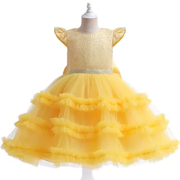 Рокля за момичета от 2 до 10 години, една нова пола с цветове, с дълъг ръкав за бебешка торта, пола, пончо, сетчатое рокля с пайети, рокля на принцеса, рокля за рожден ден