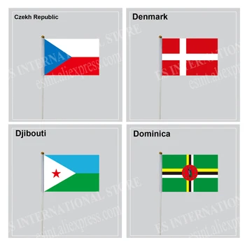 Ръчно Флаг с Шестами Чешка Република Дания Джибути Доминика гражданин на Страната 14 *21 см Полиестер, Плаващи под Знамето Могат да бъдат изработени по Поръчка