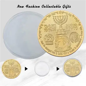 Събират Златни Монети Занаяти САЩ Доналд Тръмп Златна Монета на Еврейския Храм на Йерусалим Израел Айде С Футляром За Монети 40 мм