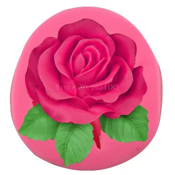 Цветето е Роза с Листа Силиконова Скърпвам Сапун 3D Форма За Торта Cupcake Желе Бонбони, Шоколад за Декорация Инструмент За Печене Форма FQ3189